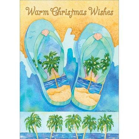 LPG Greetings Palm Tree Flip Flops: Andrea Tachiera Box of 18 Warm Weather / Tropical Christmas