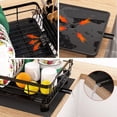 thumbnail image 5 of Dish Drying Rack, Dish Rack with Auto-Drain & Mat, Dish Drainers for Kitchen Counter, Glass Organizer for 4 Cups, 3 Slots Utensil Holder, Gifts for Women Mothers Day, Kitchen Gadgets & Decor, 5 of 7