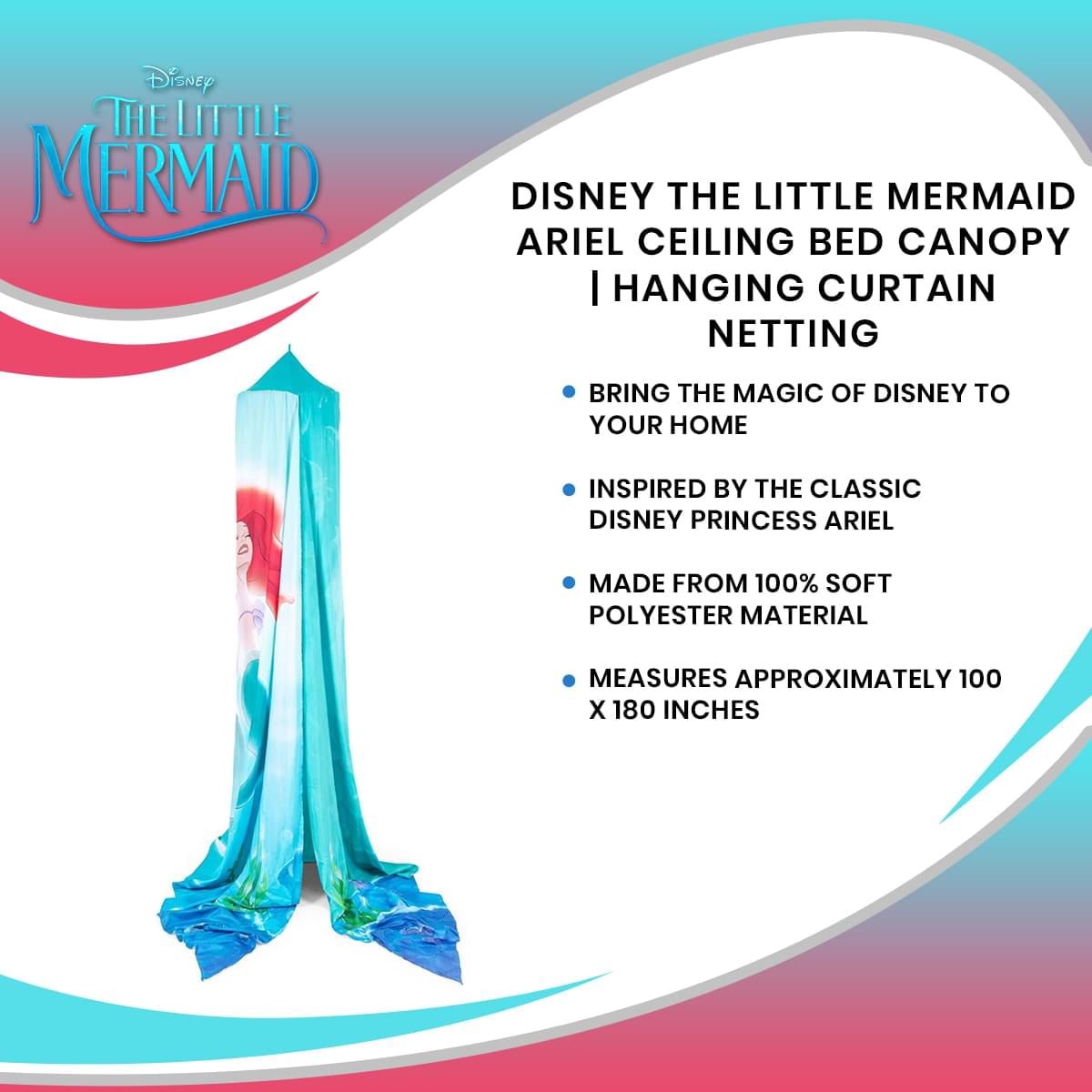 Disney The Little Mermaid Ariel Ceiling Bed Canopy | Hanging Curtain Netting