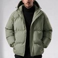 thumbnail image 2 of Men's Thick Puffer Jacket Solid Color Warm Hooded Winter Coat Stand Collar Zip Up Padded Outerwear for Daily, 2 of 7