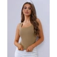 thumbnail image 4 of Unique Bargains Women's Ribbed Undershirt Square Neck Tank Top with Built-In Bra S Brown, 4 of 6