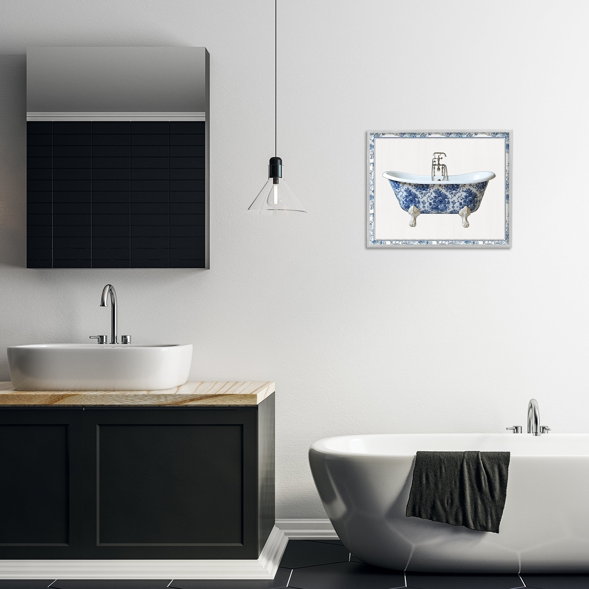 Vintage Chinoiserie Bathtub Gray Framed Giclee Art, design by Lettered and Lined