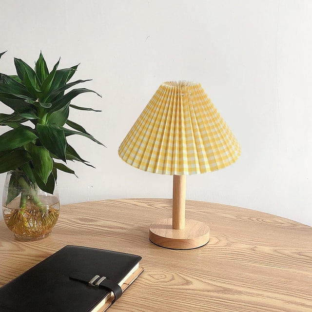 24cm Pleated Lampshade Table Fabric Lamp Shade Office Ceiling Light Shade Yellow Yellow Grid