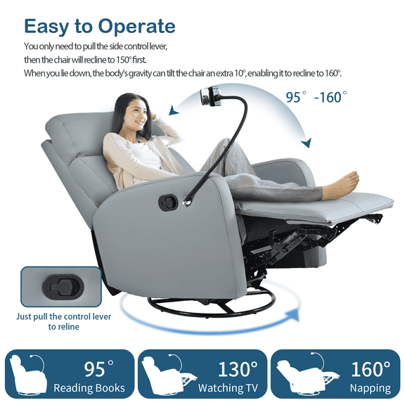 Swivel Rocker Recliner Chair,360 Degree Nursery Rocking Chair,Glider Chair,Modern Small Rocking Swivel Recliner Chair for Bedroom,Living Room Chair Home Theater Seat,Phone Holder(Blue-gray)02777