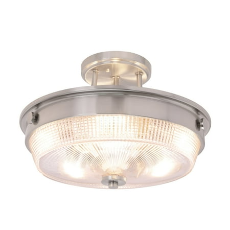 

Aspen Creative 63502-1 Three-Light Semi Flush Mount Ceiling Light Fixture Transitional Design in Brushed Nickel Finish Patterned Glass Shade 13 Diameter