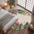 thumbnail image 3 of 4Ft Round Rug, Palm Leaves Non-Skid Rubber Backing Large Area Rugs - Living Room Bedroom Home Office, Summer Botanical Tropical Plants Rustic Indoor Floor Mat Carpets Washable Rug, 3 of 9