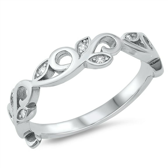 Clear CZ Filigree Swirl Vine Leaf Ring .925 Sterling Silver Band White Jewelry Female Size 5
