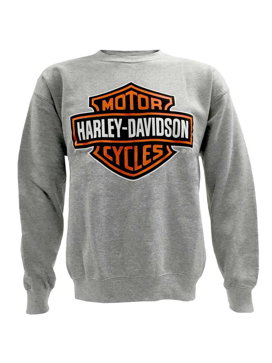 Gray Harley-Davidson Mens Bar & Shield Long Sleeve Crew Neck Fleece Sweatshirt 