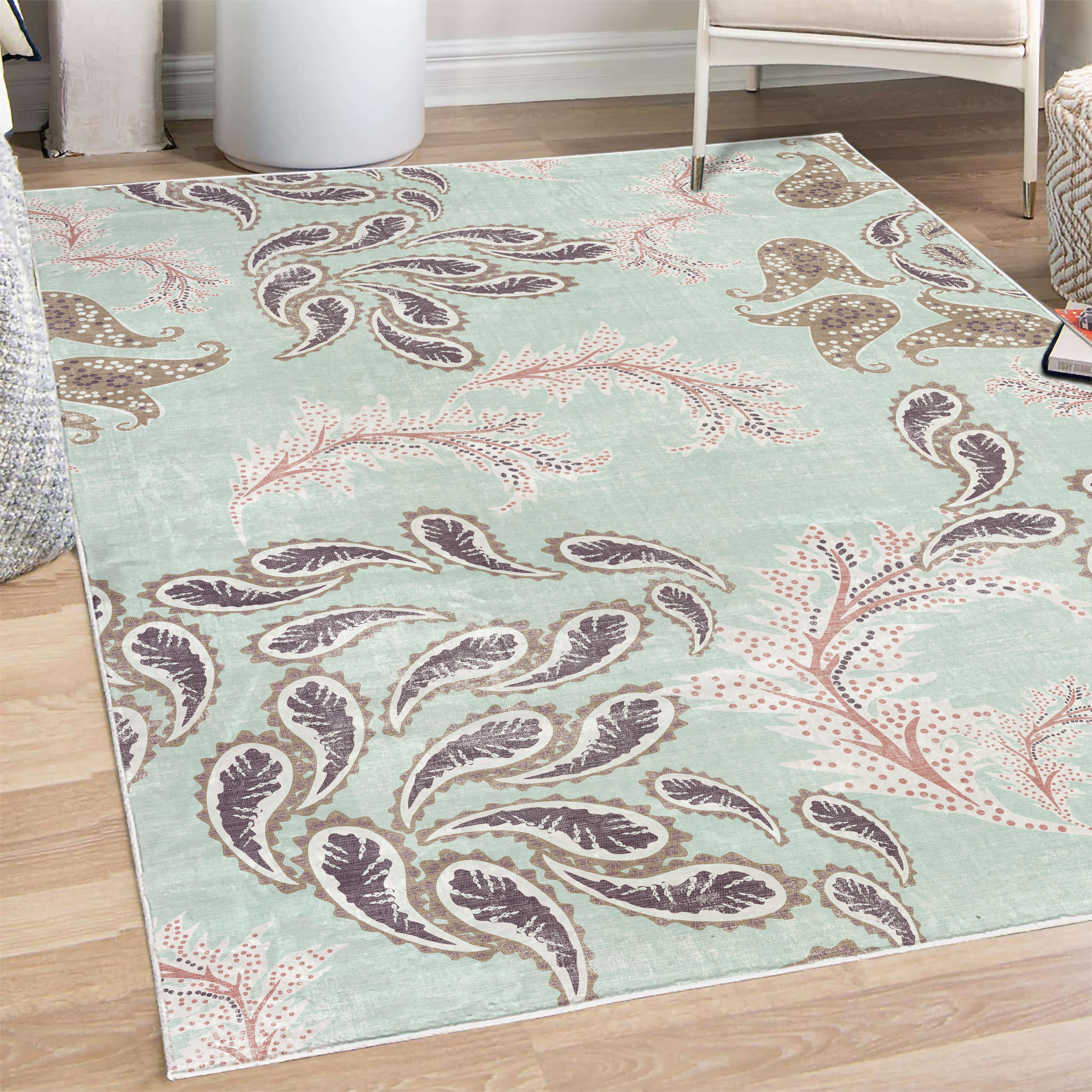 Paisley Decorative Rug, Traditional Floral Like Pattern Curvy Design ...