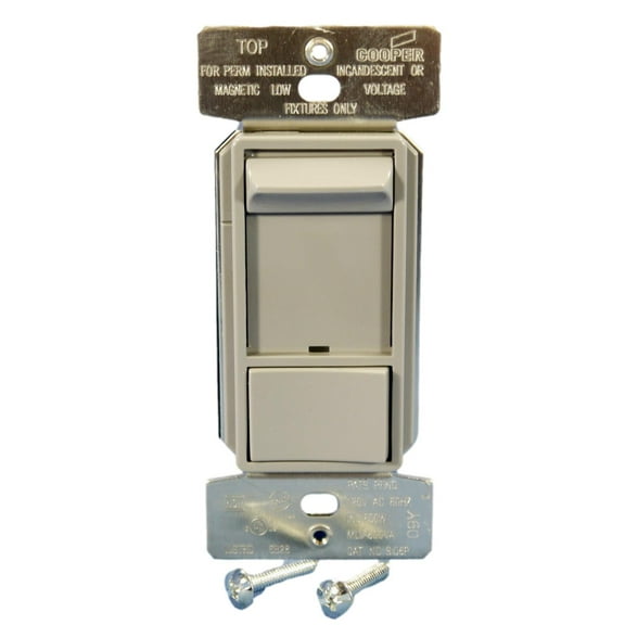 Cooper Wiring Devices SI06P-GY Skye Decorator Preset Slide Dimmer, Incandescent Halogen Magnetic Low Voltage, Single Pole or 3-Way, 600W 125V, Gray