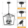 thumbnail image 3 of UL Listed Black Industrial 4 Light Lantern Chandelier Ceiling Light Fixtures Farmhouse Metal Cage Rustic Geometric Pendant Light for Kitchen Island Entryway Dining Room Stairs and Hallway, 3 of 9