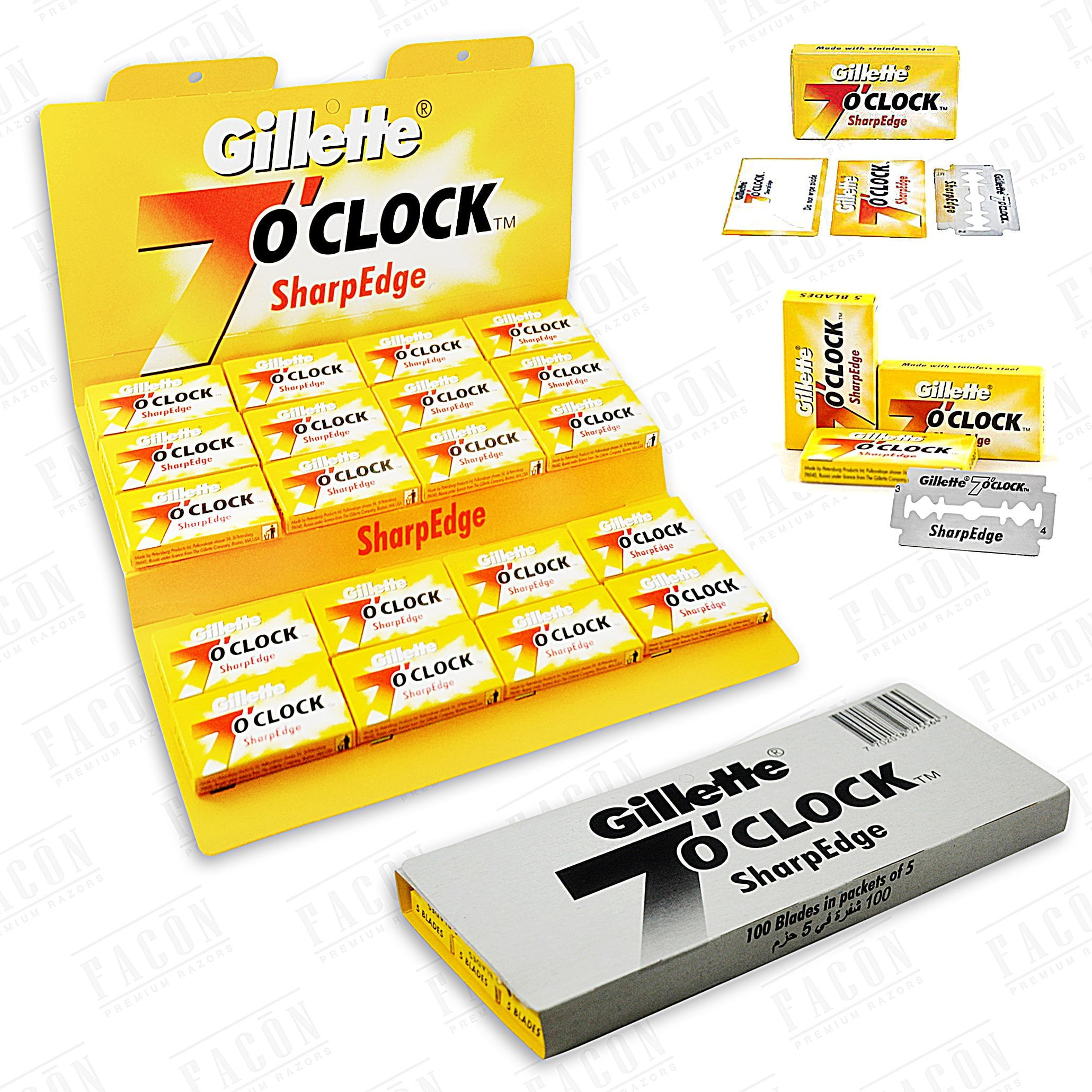 Gillete 7 O'clock SharpEdge Superior Premium Platinum Double Edge Safety Razor Blades - 100 Blades