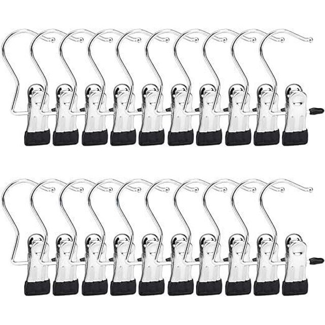 Hanger Clamp Hooks 20 Pieces Portable Laundry Hook Starter Clips Hook Stainless Steel Multipurpose Hooks Metal Clothes Hook for Pants Shoes Towel