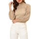 thumbnail image 1 of INSPIRAR CHIC Blusa de Encaje Floral de Cuello Alto con Mangas Abullonadas Transparentes M Marrón Claro, 1 of 5