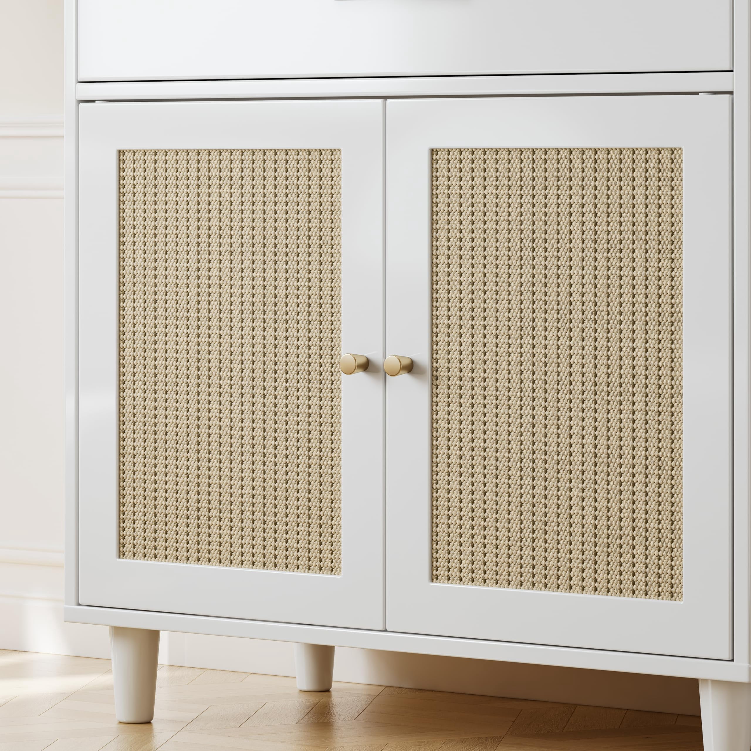Hidden Cat Litter Box Furniture with Storage Drawer, Wood Cats Litter Enclosure Cabinet with 2 Sisal Doors, Hidden Enclosed Kitty Litter Box Cabinet Dog Proof for Living Room White
