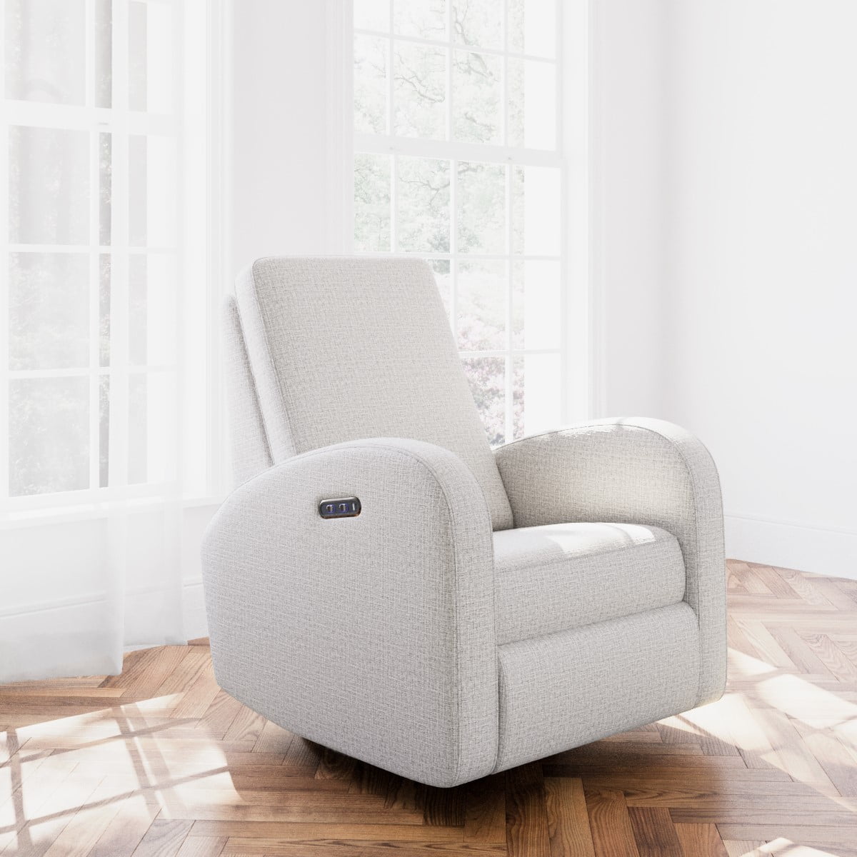 Storkcraft Santa Monica Infant Power Recliner Swivel Glider with USB, Steel Basketweave