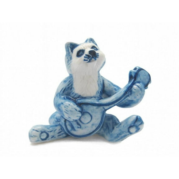 Miniature Musical  Cat With Banjo Delft Blue