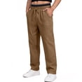thumbnail image 5 of Linen Casual Trousers for Men, Drawstring Elastic Waist Straight Leg Trousers, Comfy Breathable for Daily Wear, 5 of 8