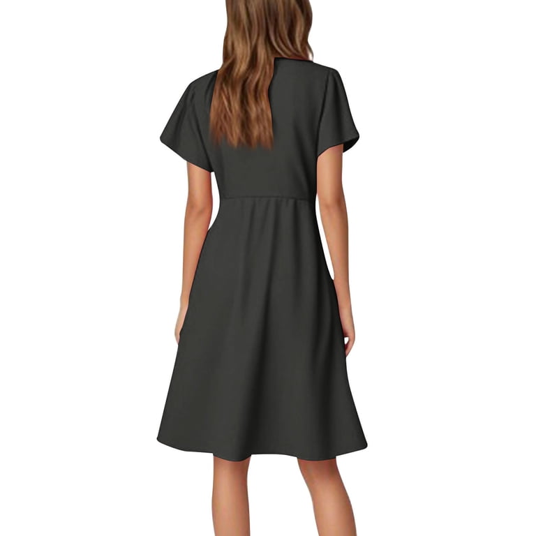 Black Dress Shirt, Formal Flared Short Sleeve Casual Solid Color V Neck A  Line Dresses Body Con With Sleeves Spring Dresses For Women Hippie Clothes  Church Dresses Shirt (S, Dark Gray) ZMTing -