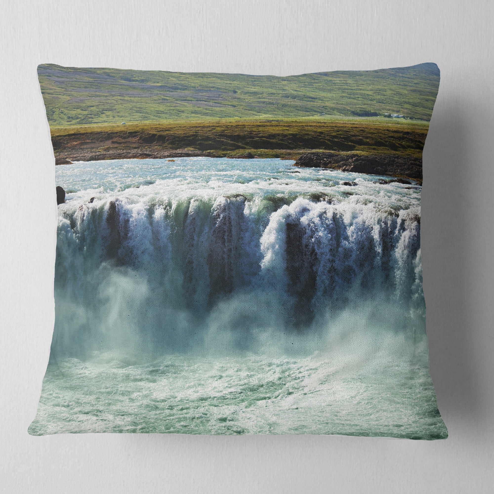 Designart Amazing Waterfalls in Iceland - Landscape Printed Throw Pillow - 18x18