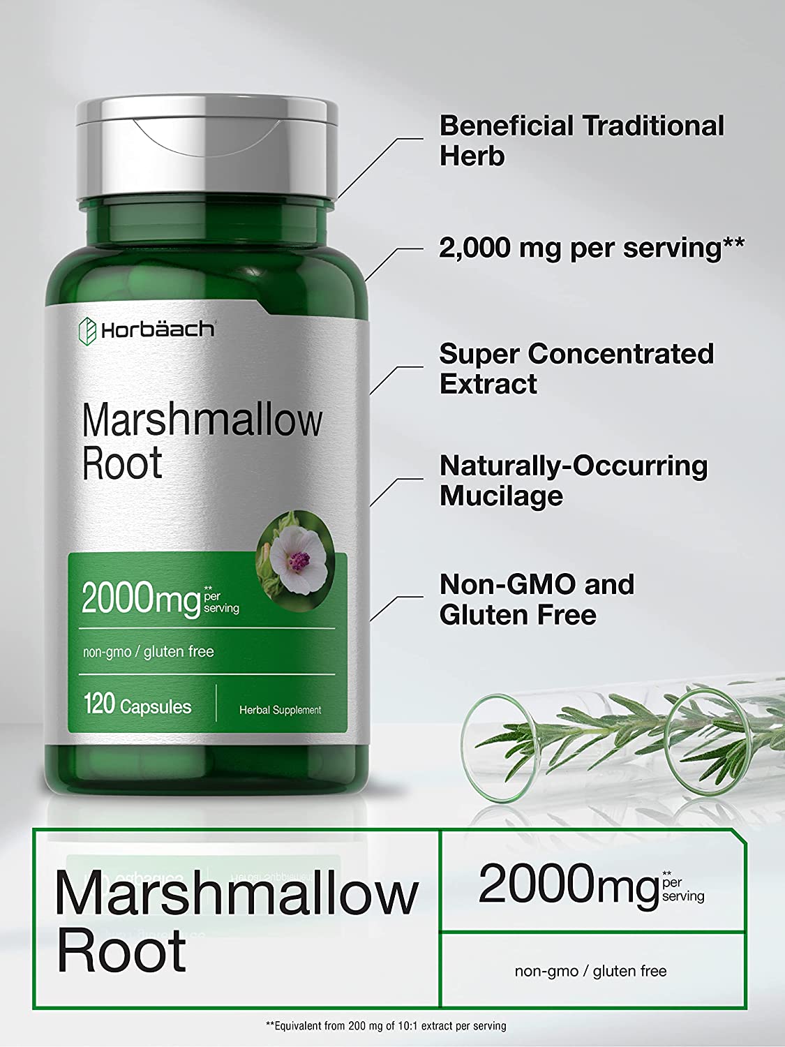 Marshmallow Root Capsules 2000mg 120 Count NonGMO & Gluten Free Traditional Herb