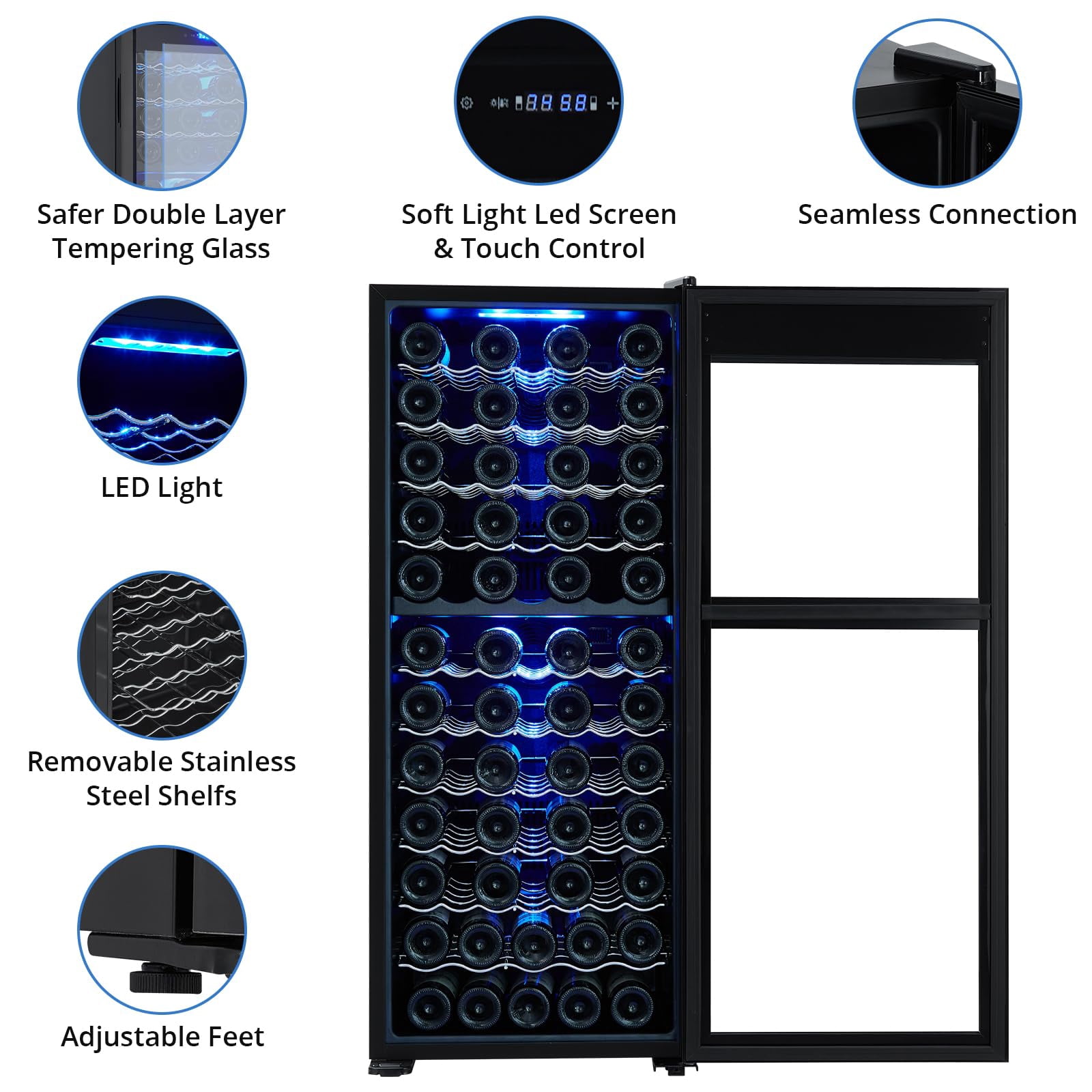 2025 New 80 Bottle Compressor Wine Cooler Refrigerator, Wine Fridge with Adjustable Shelves & Digital Temperature Display, 41-64℉, Large Freestanding Wine Cellar for Red White Wine, Champagne, Beer