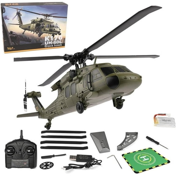 Bruce&Shark K170 RC Helicopter Model, Black Hawk UH-60L 170 Size 4CH Flybarless Helicopter with Adjustable Left and Right Hand Throttle (RTF Version)