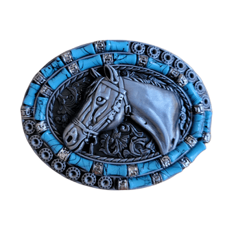 Silver and turquoise Western horse head Belt Buckle Silver Finish Southwest Horse Head Buckle Western Turquoise  main image 3