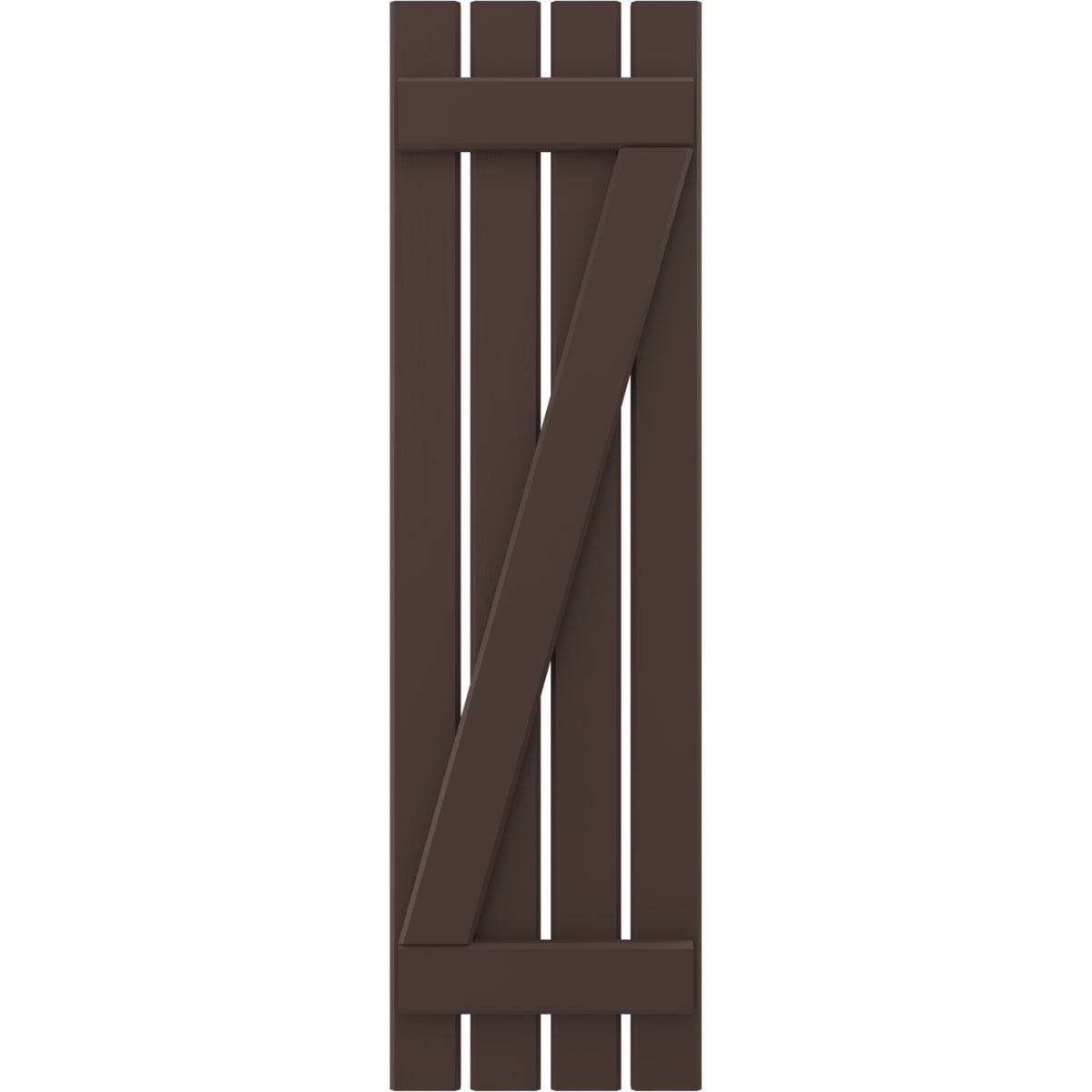 Ekena Millwork 15 1/2"W x 49"H Americraft Four Board (2 Batten) Exterior Real Wood Spaced Board-n-Batten Shutters w/ Z-Bar (Per Pair), Raisin Brown