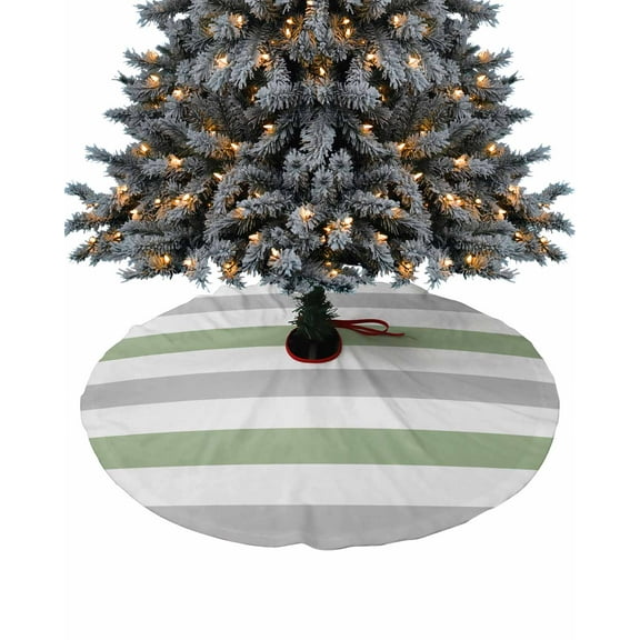 Sage Green Gray Stripes Christmas Tree Skirt 48 Inches Large Christmas Skirt Tree, Farmhouse Modern Horizontal Lines Tree Skirt Christmas Decorations for Fireplace Party Holidays Indoor Outdoor