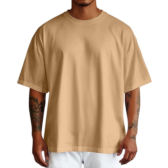Plain Tshirts for Men, Drop Shoulder T-Shirt, Cotton Blend Baggy Fit Short Sleeve Crewneck, Basic Tee, T Shirt Sport