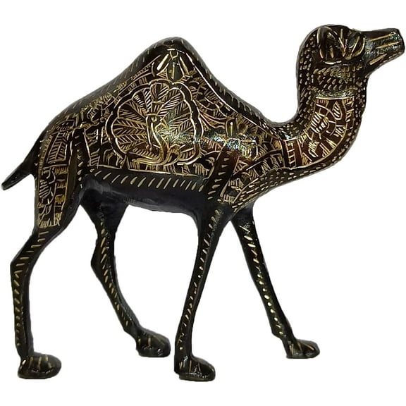PARIJAT HANDICRAFT Brass Antique Camel Showpiece Camel Idol for Vastu Home Deocr Statue Figurine, Copper Finish (Black)