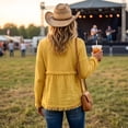 thumbnail image 7 of Linen Blouses for Women Summer Cute Fringe Long Sleeve Modest Tunic Tops Casual Y2k Baggy Crew Neck Plain T Shirts Yellow L, 7 of 7