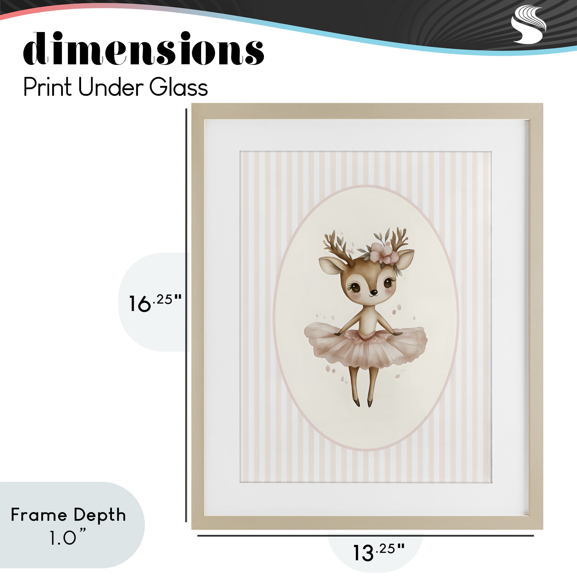 Stupell Industries Nursery Ballerina Deer Striped Birch Framed Print Under Glass, design by LSR Design Studio