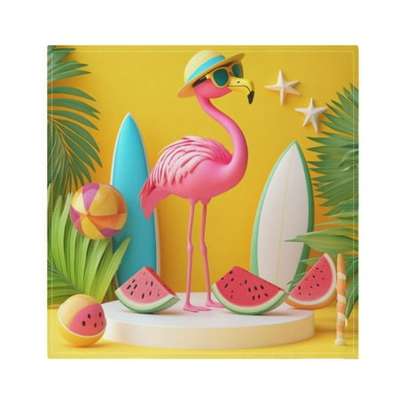 Satin Napkin Square 20 Inches Soft Smooth Decorative Napkins for Party Wedding Banquet and Dinner A Pink Flamingo