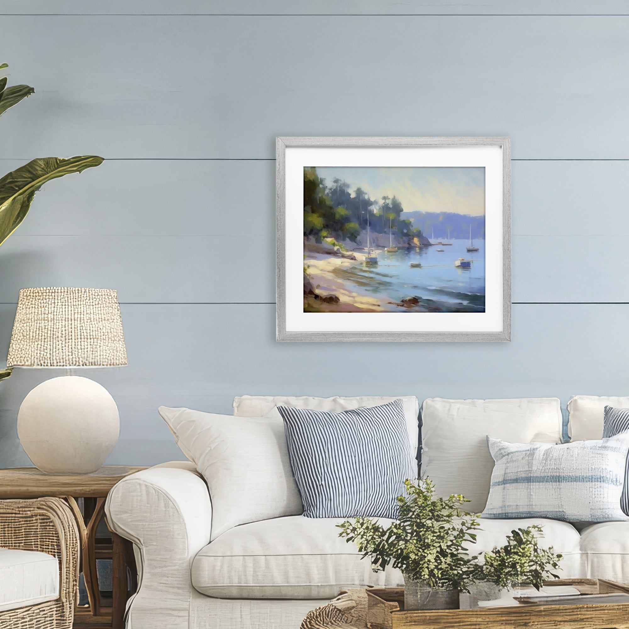 Stupell Industries Near The Shore Summer Sailing Gray Framed Print Under Glass, design by Creative Studio