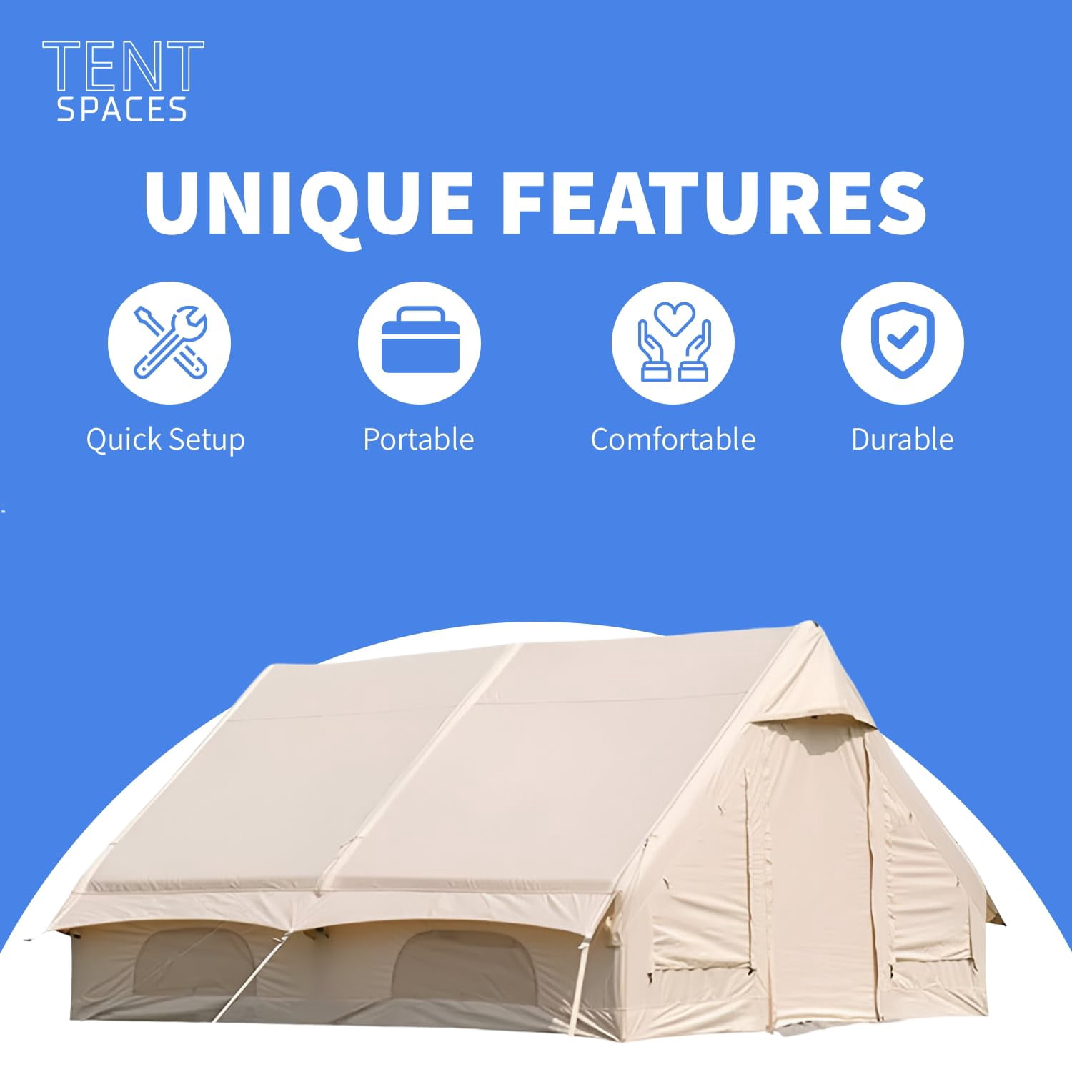 Tentspaces - Inflatable Tents for Camping | Glamping Tent | Blow Up Tent | Lightweight Tent I Quick Assembly | Included Air Pump, Ground Pegs, Ropes, and Repair Package | 6 Person (Rhonda 4350)