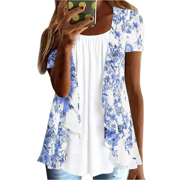 HaoXianJian Womens Shirts Long Sleeve Wrinkles Crew Neck Shirts Floral Print Top for Women 2025 Loose Fits T Shirt Summer Tee Shirts Going Out Top 4X 5X