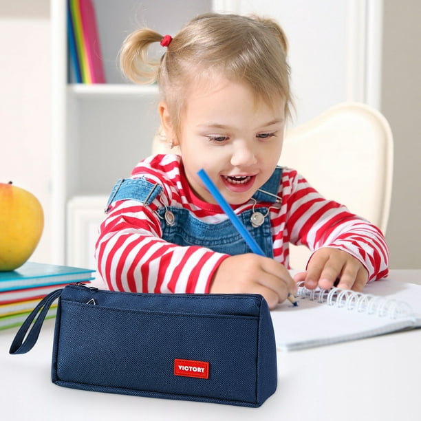 Bolsillo doble de gran capacidad - Bolsa de almacenamiento de 7,8" x 3,9" para oficina, papelería y cosméticos - 8 colores, cierre de cremallera, material de tela