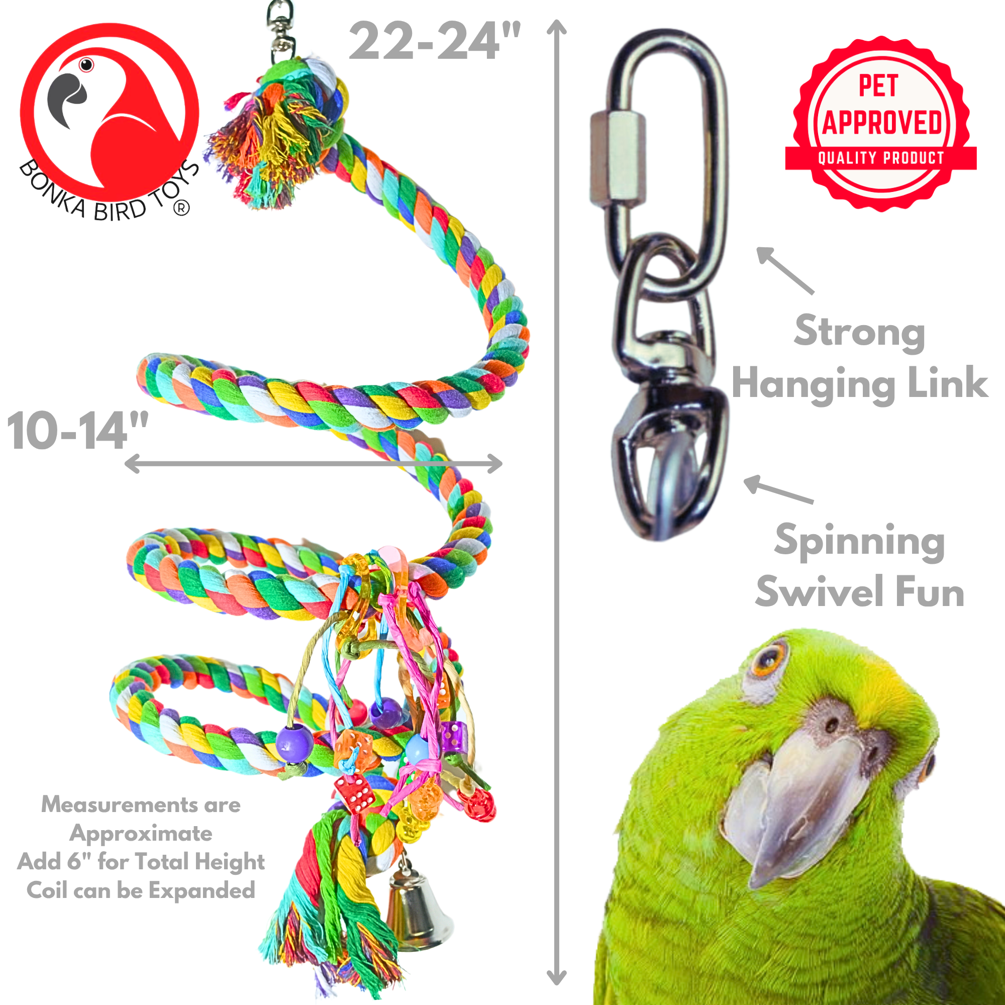 Bonka Bird Toys 1962 Huge Rope Boing Coil Charm Swing Swivel Parrot Cage Toy Pet