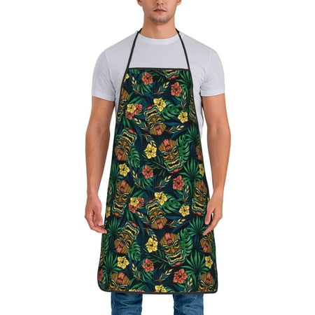 

Matuu Hawaiian Tribal Mask for Cooking Apron for Men and Women Adjustable Strap and Waist Ties for Baking Cooking Gardening