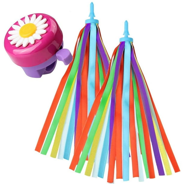 MINIFACTORY Bike Bell + Streamer for Kid Girls, Cute Flower Bike Bell