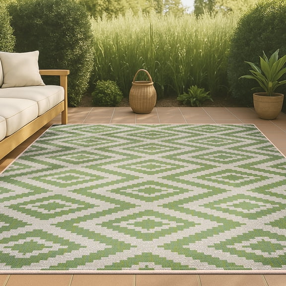 JONATHAN Y SANTA MONICA 4 x 6 Area Rug, Sintra Diamond Tribal - Green/Cream, SMB116B-4