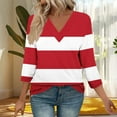 thumbnail image 6 of 3/4 Sleeve Shirts for Women Striped Prints Casual V Neck Tee T-shirts Fall Spring Going Out Tops Loose Fit (XL, Red), 6 of 8