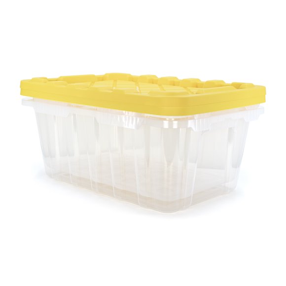 70L (18,5 gal) Gamme Ultrarobuste, Couvercle Jaune de Sécurité, Base Claire, Marque Tuffstore by Accent Home Products