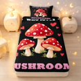 thumbnail image 3 of Homewish Kawaii Cartoon Mushrooms Twin Sheets,Letter Heart Bedding,Black Red,3 Pieces,1 Flat Sheet,1 Fitted Sheet and 1 Pillowcase, 3 of 6