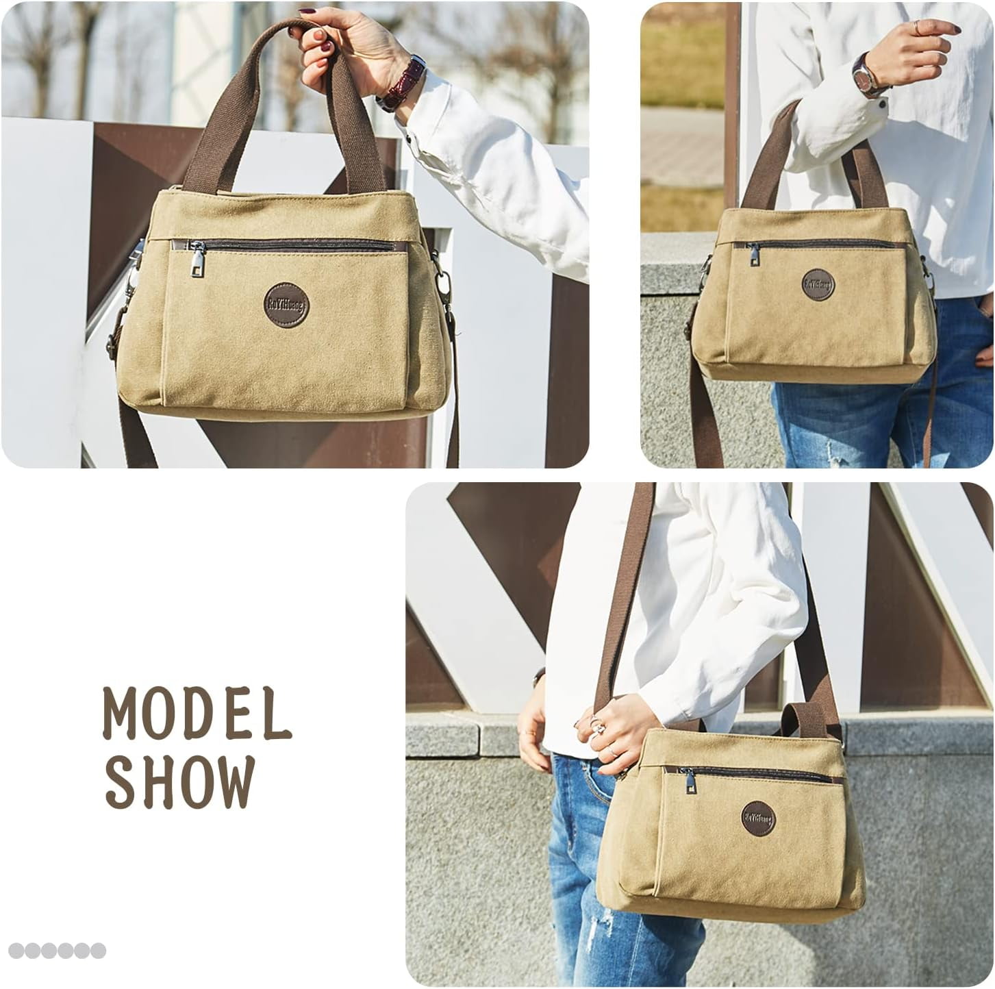 Women's Vintage Canvas Hobo Handbags Work Shoulder Crossbody Bag Tote Purses Multi-pocket Handbags