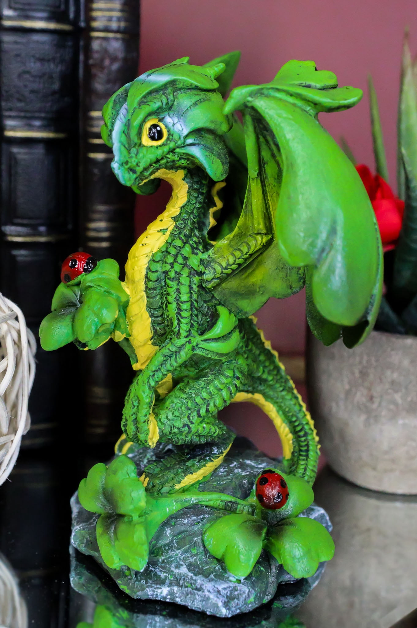 Ebros Green Irish Lucky Clover Dragon with Ladybugs Statue by Stanley Morrison