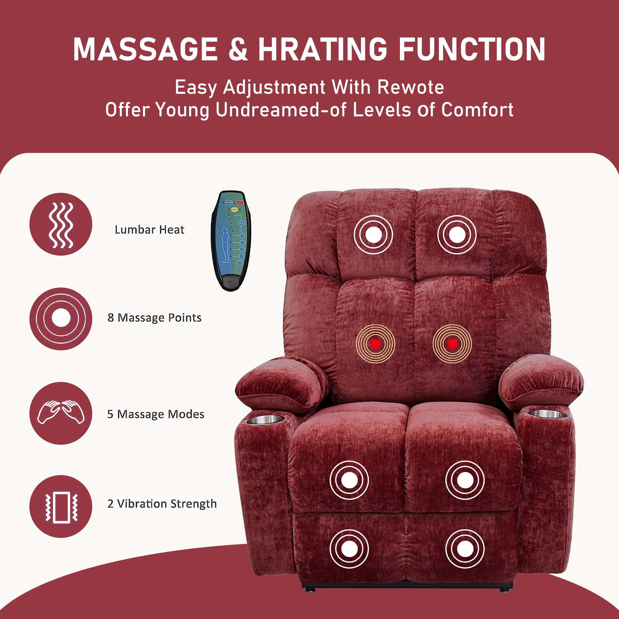 Momspeace Power Lift Recliner Chair Recliners for Elderly with Heat and Massage Recliner Chair for Living Room - Red