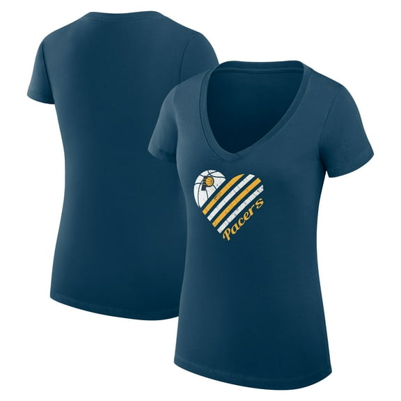 Women's G-III 4Her by Carl Banks Navy Indiana Pacers Super-Slim Fit Lightweight Heart V-Neck T-Shirt